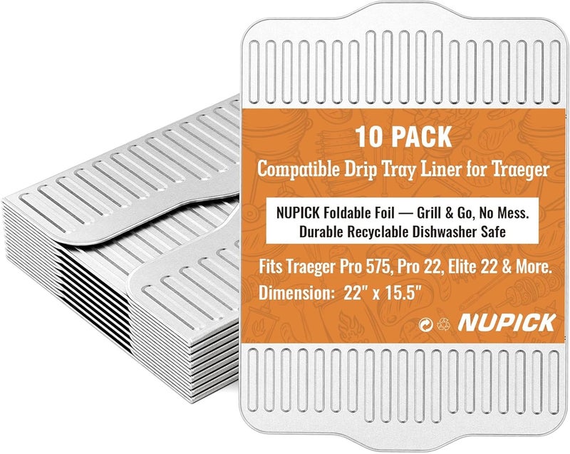 NUPICK 10-Pack BAC507 Grill Drip Tray Liners for Traeger Pro 575, Pro 22 and Elite 22, Grill Accessories for Traeger, Aluminum Disposable Drip Trays,Heat-Resistant Grill Accessory, 22in X 15.5in - Image 1